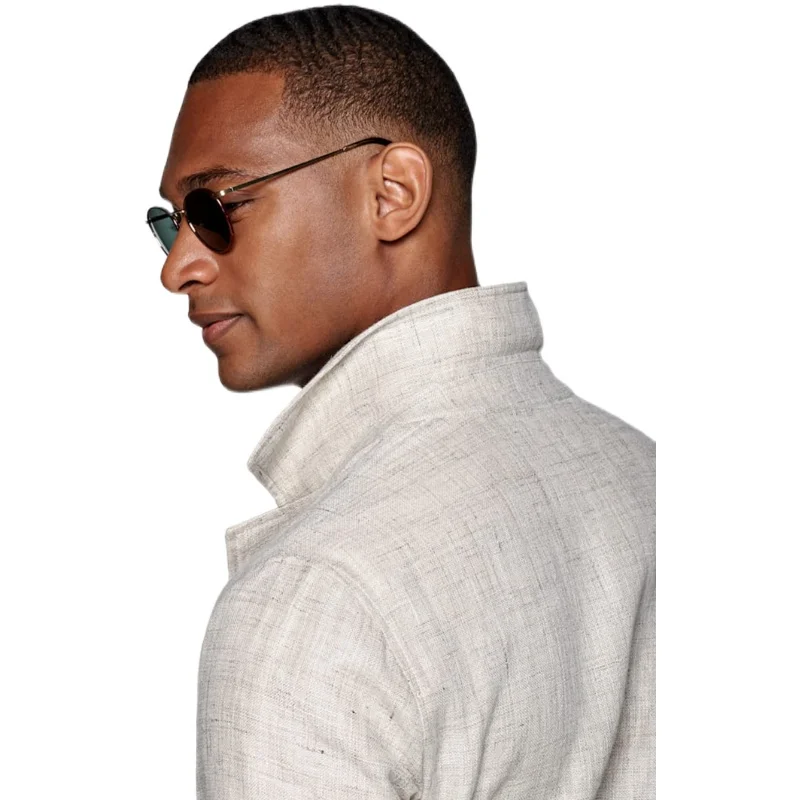 Летний льняной маленький костюм мужской тонкий пиджак сафари с длинными