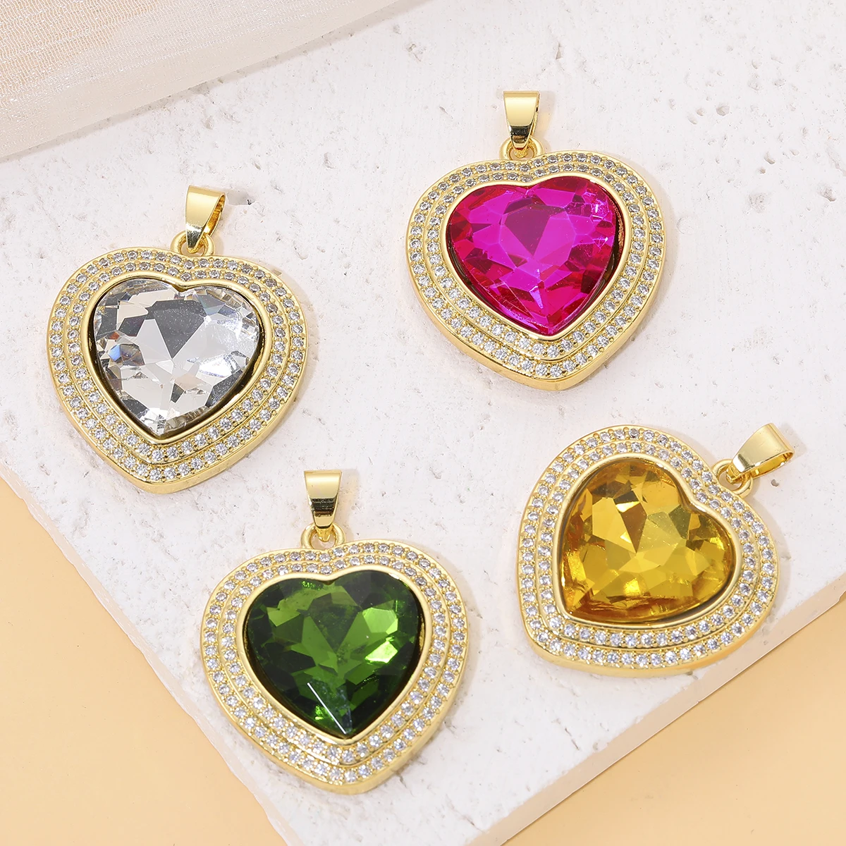 

Crystal Heart Charms Gold Charms 18k Gold Plated Red Heart Clear Crystal Heart TierraCast Stepped Heart Pendant Accessories