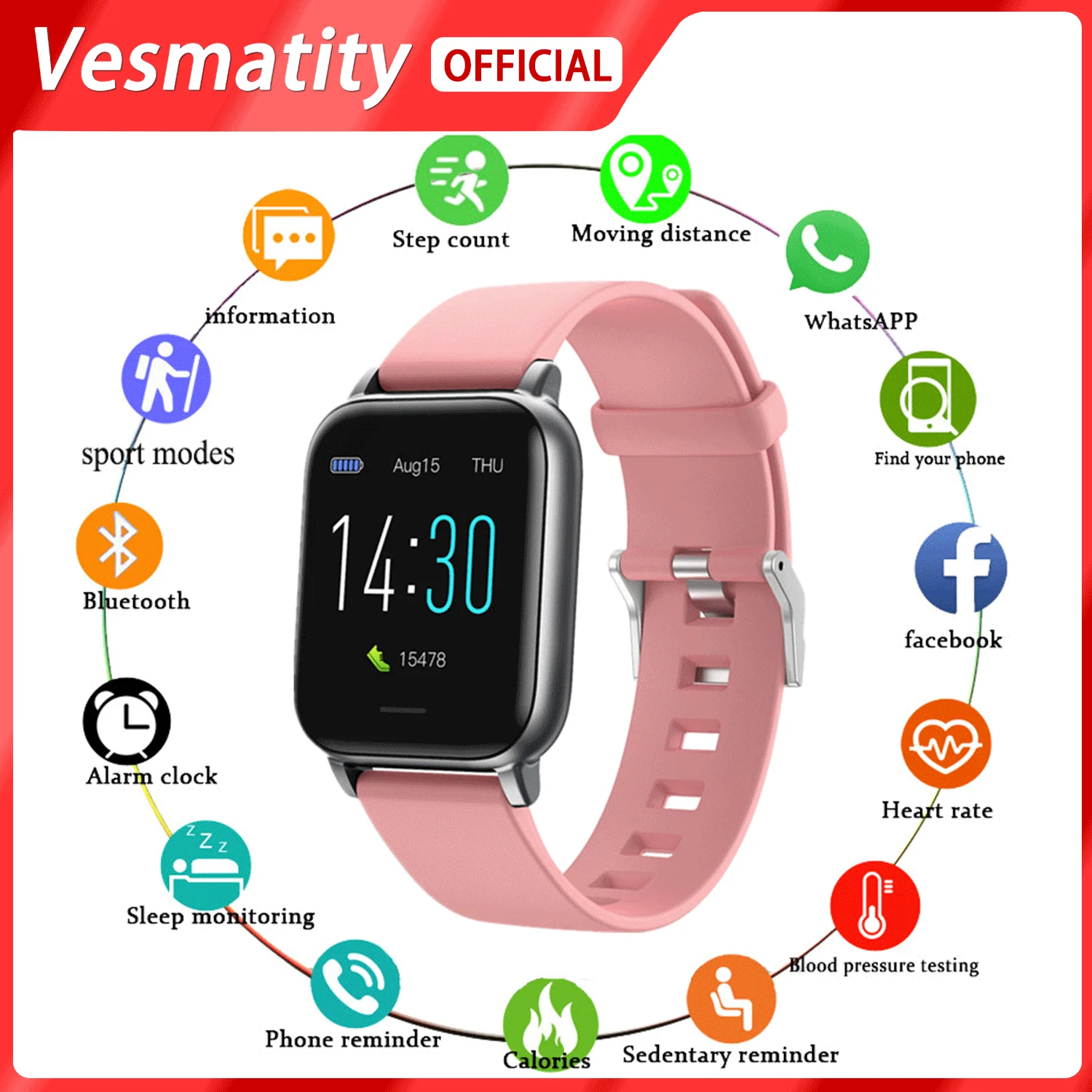 

S50 Smart Watch Women Men Blood Pressure Heart Rate Health Watch Thermometer Step Waterproof Sports Smartwatch For iPhone Huawei