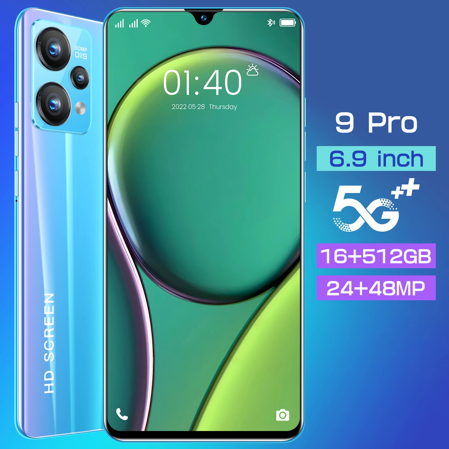 

Новинка 2022, смартфон 9 Pro, MTK6889, 10 ядер, 6,9 дюйма, камера 48 МП, HD, сотовый телефон, аккумулятор 5200 мАч, Android 11, 4G, телефон