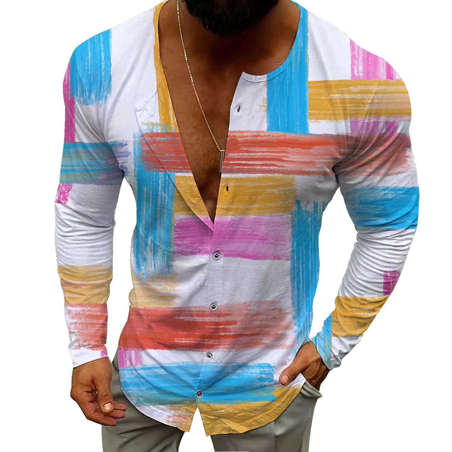 

2022 new long-sleeved watercolor brush strokes graffiti simple all-match top trend men's single-breasted casual cardigan