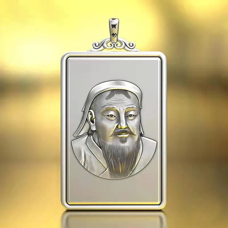 

New Retro Domineering Generation Tianjiao Genghis Khan Silver Pendant Mongolian National Temujin Necklace Male Accessories