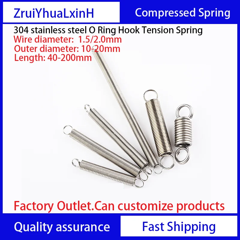 

304 Stainless Steel O Ring Hook Coil Cylindroid Helical Pullback Extension Tension Spring Wire Diameter 1.5mm 2.0mm