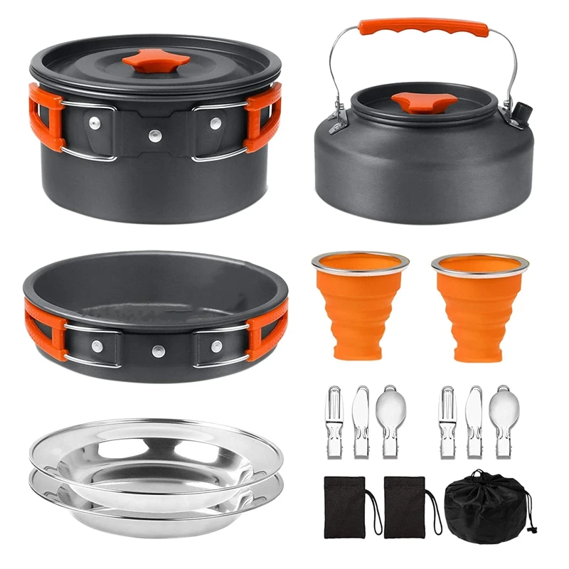 

Camping Cookware Mess Kit With Kettle Outdoor Ultralight Lightweight Camping Cooking Set For Hiking Picnic Fishing