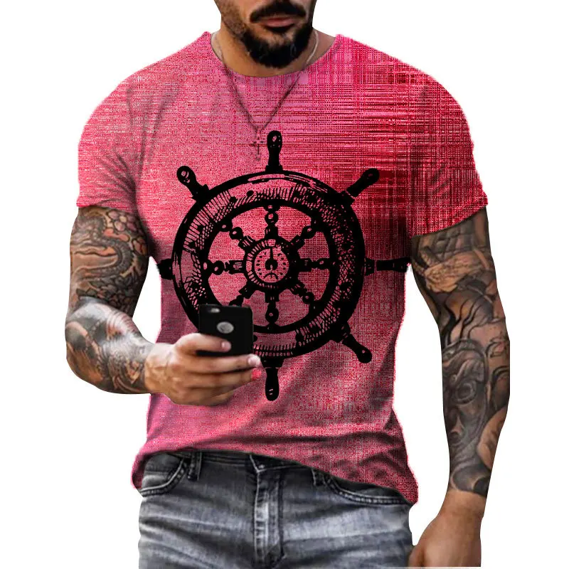 

Summer Men's T-shirt European and American Fashion Marine Style Anchor 3d Printed Clothes Loose Large Size Quick-drying T-shirt
