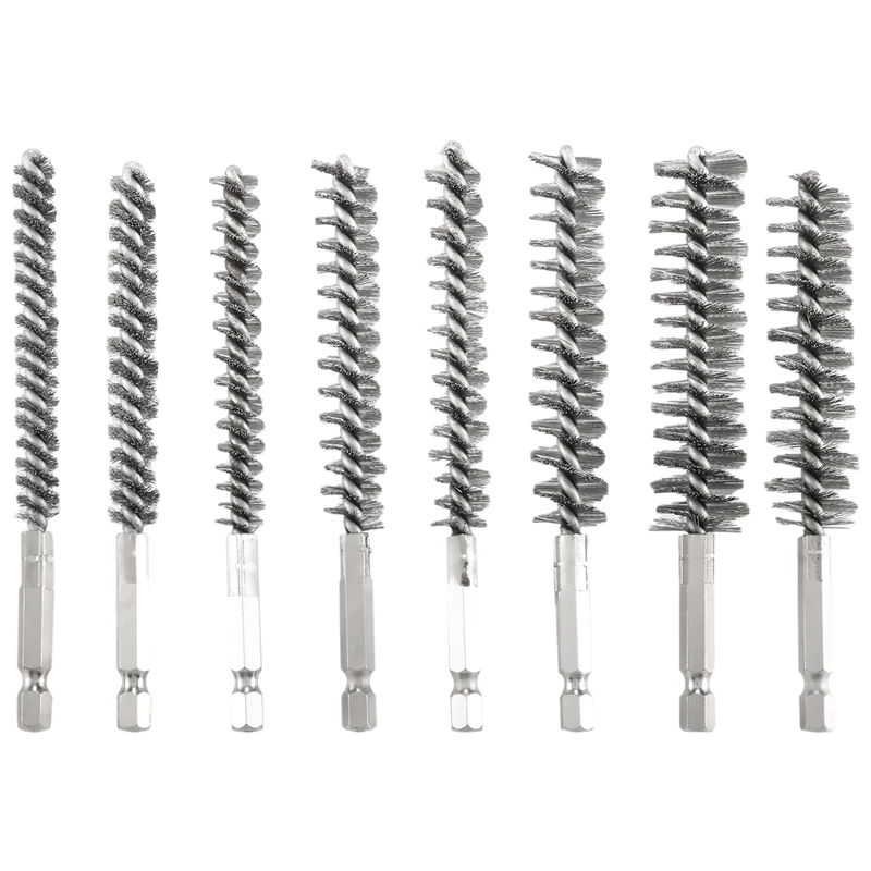 

8Pcs Wire Brush Drill Bit Set With 1/4 Inch Hexagon Shank Steel Wire Twisting Brush,Suitable For Drilling Percussion