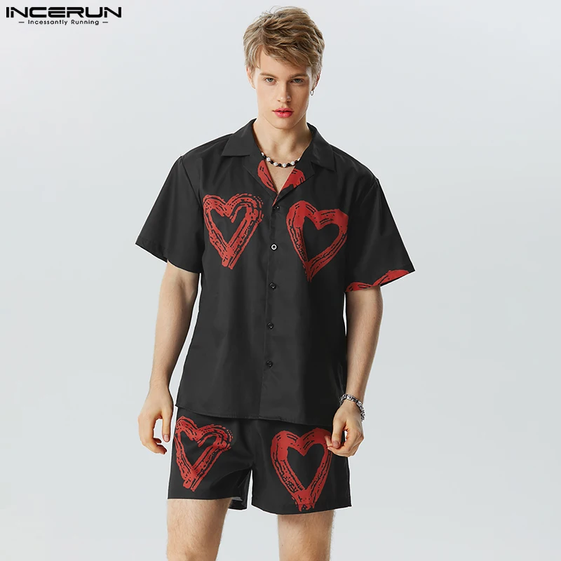 

Men Sets Printing Vacation Lapel Short Sleeve Shirt & Shorts 2PCS Summer Loose Streetwear 2023 Men's Casual Suits S-5XL INCERUN