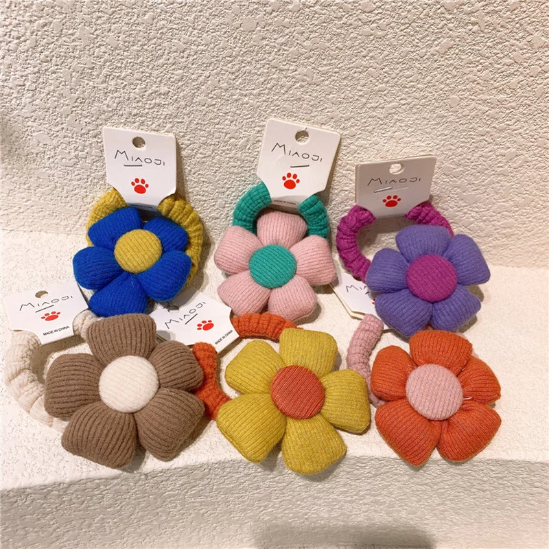 

Autumn and Winter New Sweet Girl Students Simple Colorful Big Flower Rubber Band Hair Rope Fashion Children's Ponytail Headdress