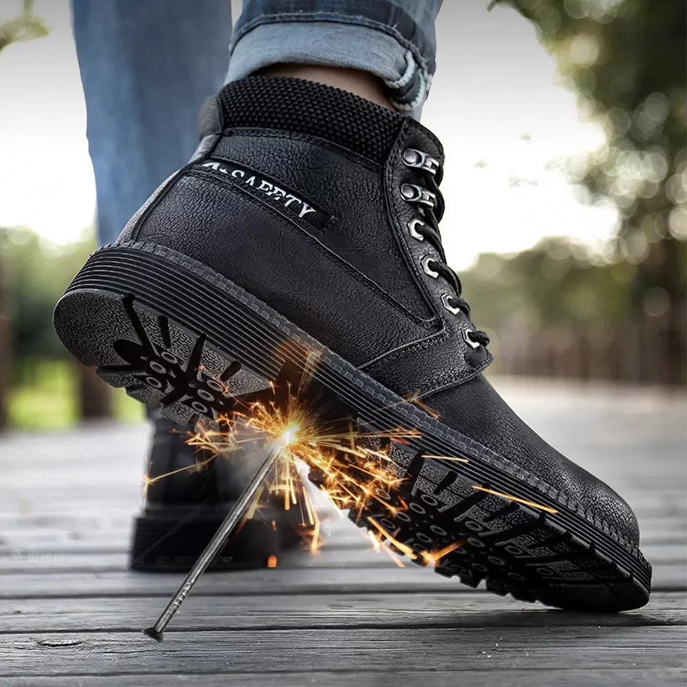 

Safety Boots Steel Toe Work Shoes Comfy Boots Men Safety Shoes Leather Waterproof Winter Boots Puncture Proof Work Boots