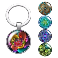 colorful patterns bubble flowers glass cabochon keychain bag car key chain ring holder silver color keychains for women gifts