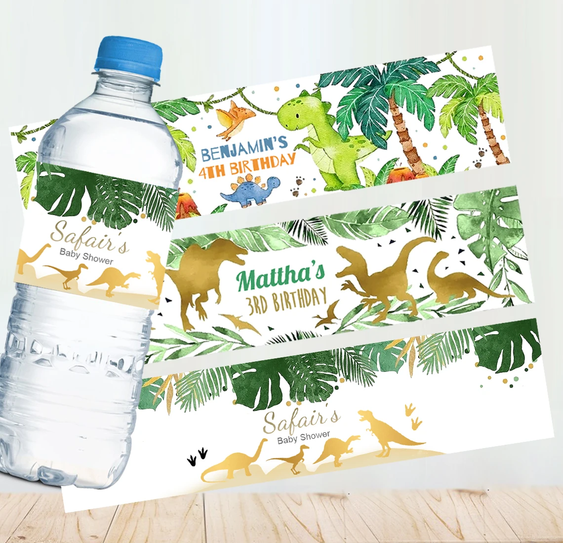 Dinosaur Birthday Water Bottle Label Custom Drink Sticker Ba