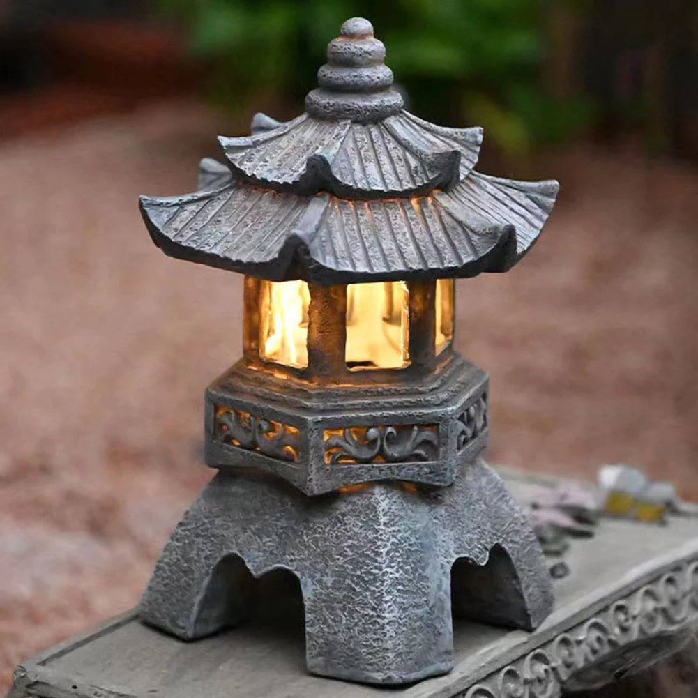 

Outdoor Solar Zen Garden Lights Sculpture Ornaments Lantern Resin Tower Statue Light Pagoda Lantern Home Yard Decor Solar Lamp