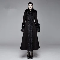winter black red long coat women hooded patchwork wool gothic vintage coats women jacket women clothing