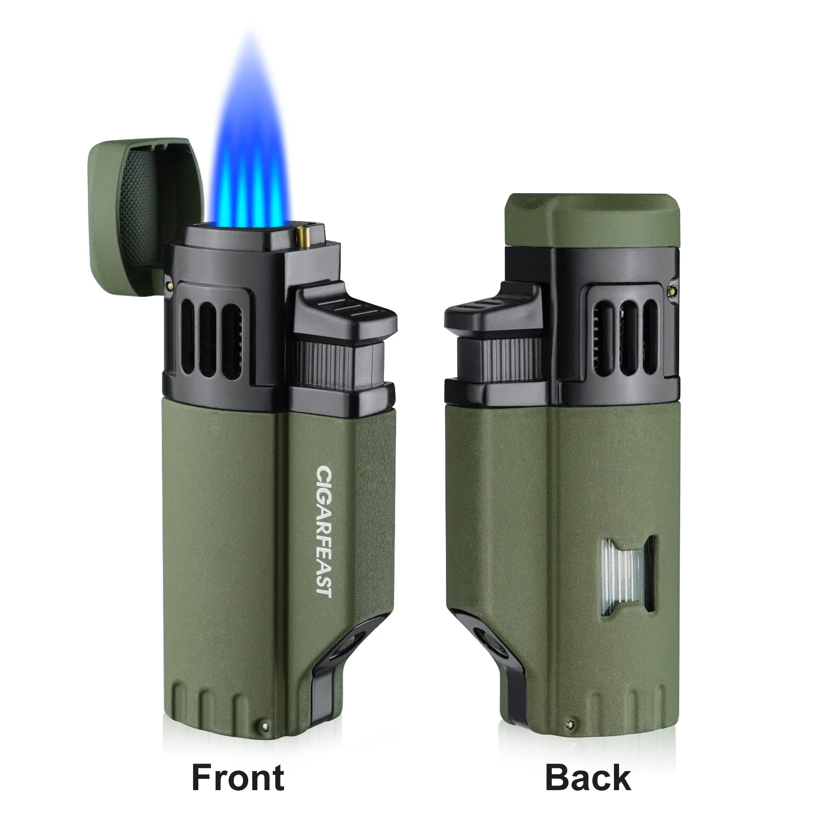 

CIGARFEAST Cigar Lighter 4 Jet Torch Blue Flame Gas Butane Refillable Windproof Lighters Cigar Smoking Accessories for Gift Box