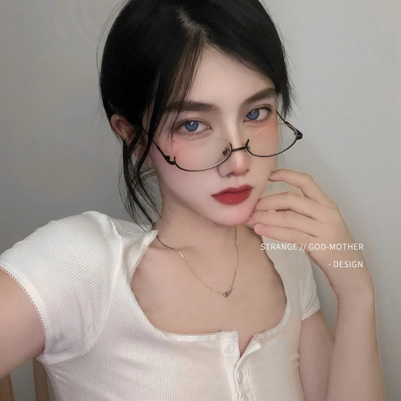 

half-frame glasses female plain Japanese cute cos half-arc-edge Royal Sister pure desire wind decorative flat mirror