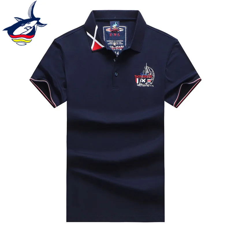 

Summer Men's Clothing Tace & Shark Brand Polo Shirt Men Navy White Golf Wear Casual Business Men's Polos Solid Tops Tees