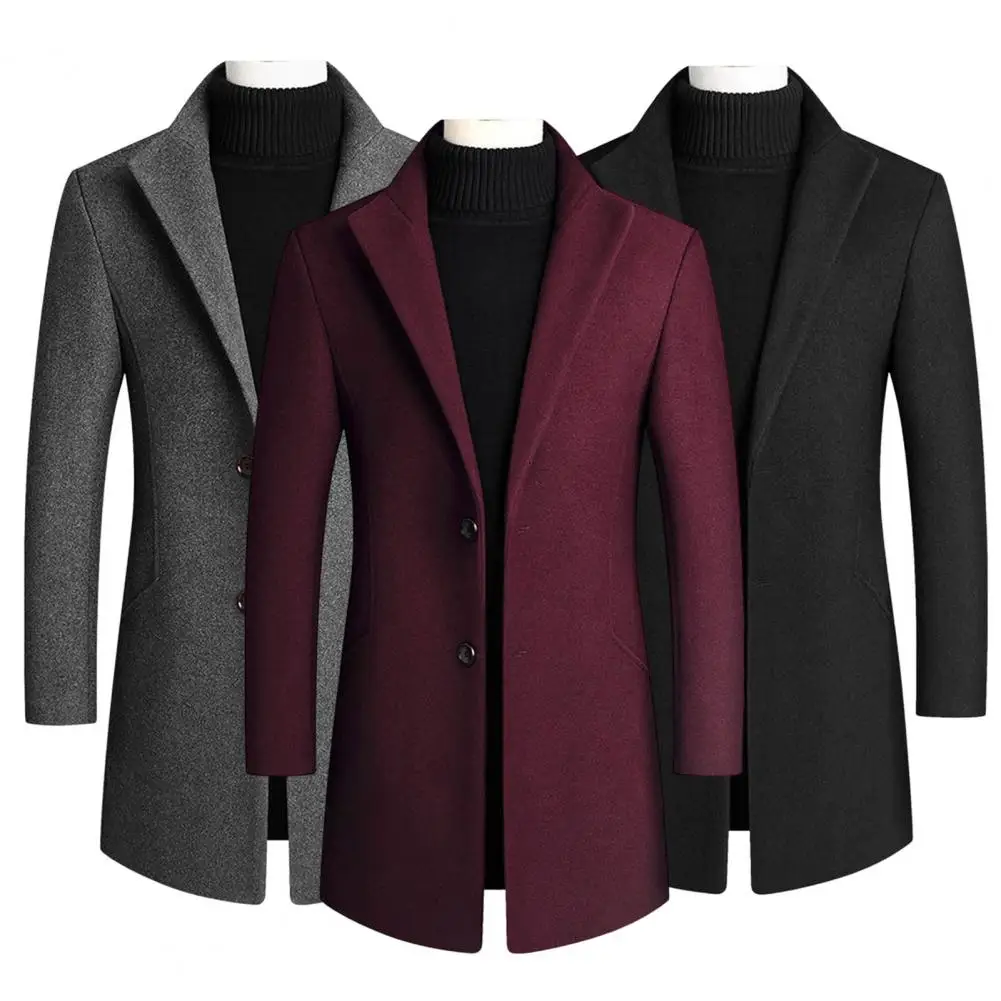 

Новинка 2022, Зимняя шерстяная куртка для мужчин, высококачественное шерстяное пальто, повседневное приталенное шерстяное пальто с воротником, мужское длинное хлопковое пальто