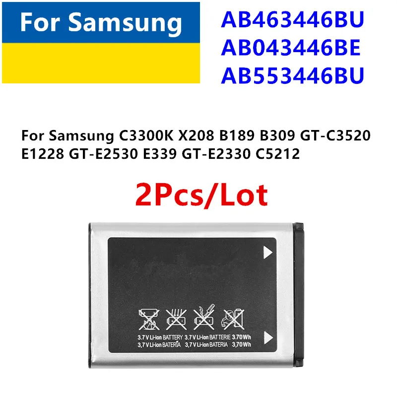 Аккумулятор AB463446BU AB043446BE AB553446BU для Samsung C3300K X208 B189 B309 GT-C3520 E1228 GT-E2530 E339 GT-E2330 C52 1-2