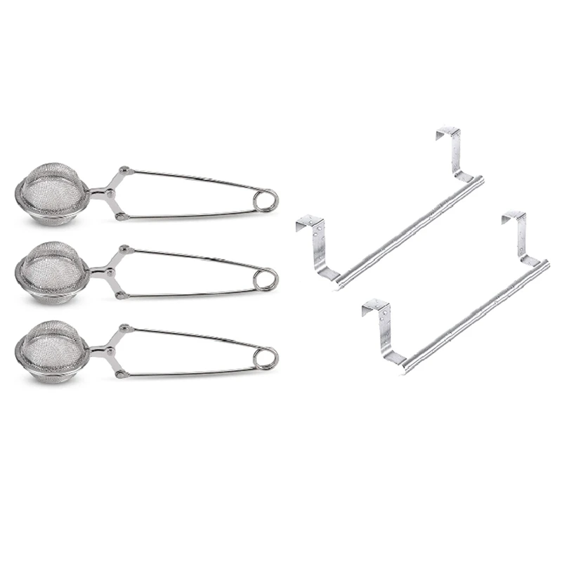 

HOT 2 Pcs Stainless Steel over Door Towel Rack, Bar Holders & 3 Pcs Premium Stainless Steel Tea Strainer with Handle