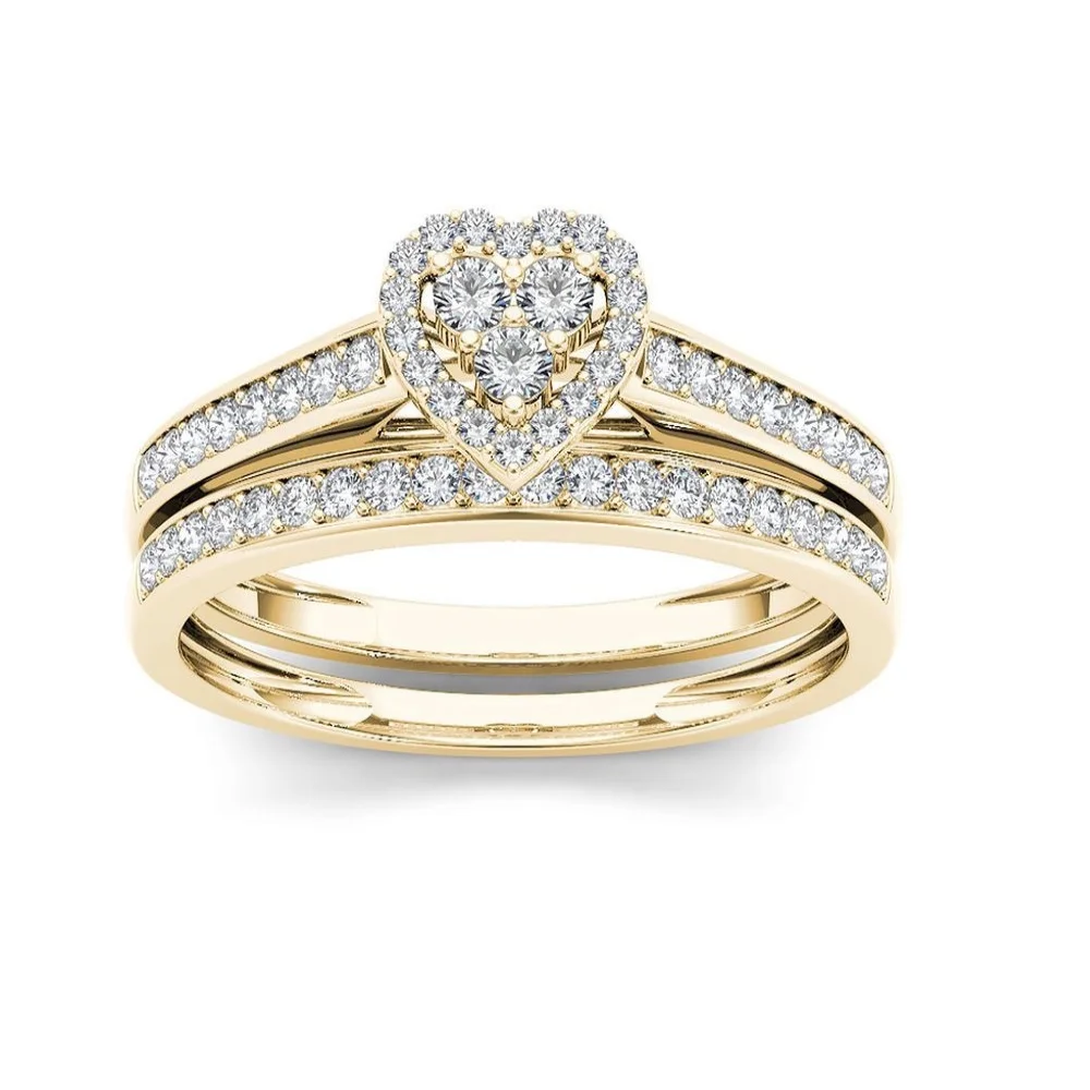 

New Fashion Love Heart Gold Color Ring Alloy Inlaid Zircon Ring Geometric Jewelry Wedding Accessories Women's Gift