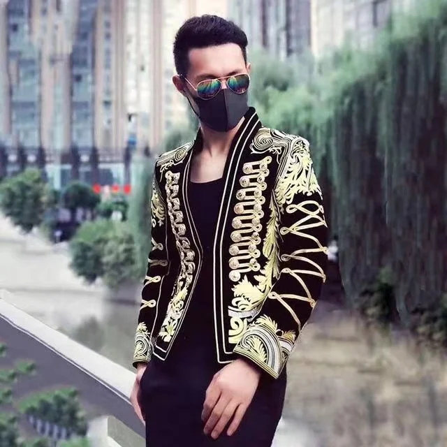 

Gold Black Baroque Men Outfit Brand Stage Club Prom Party Manteau Blazer Homme Luxury Heavy Workmanship Embroidery Jacket Men