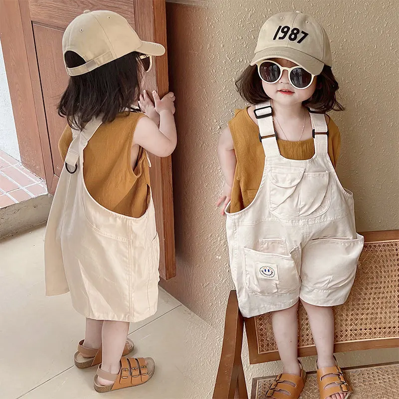 Летняя и Осенняя детская одежда однотонные комбинезоны для девочек детские