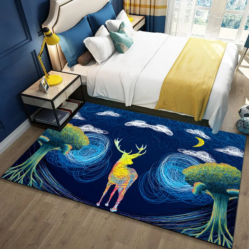 

Starry Sky Cartoon Pattern Large Carpet Children's Bedroom Area Carpet Soft Non-slip Floor Mat Living Room Decoration