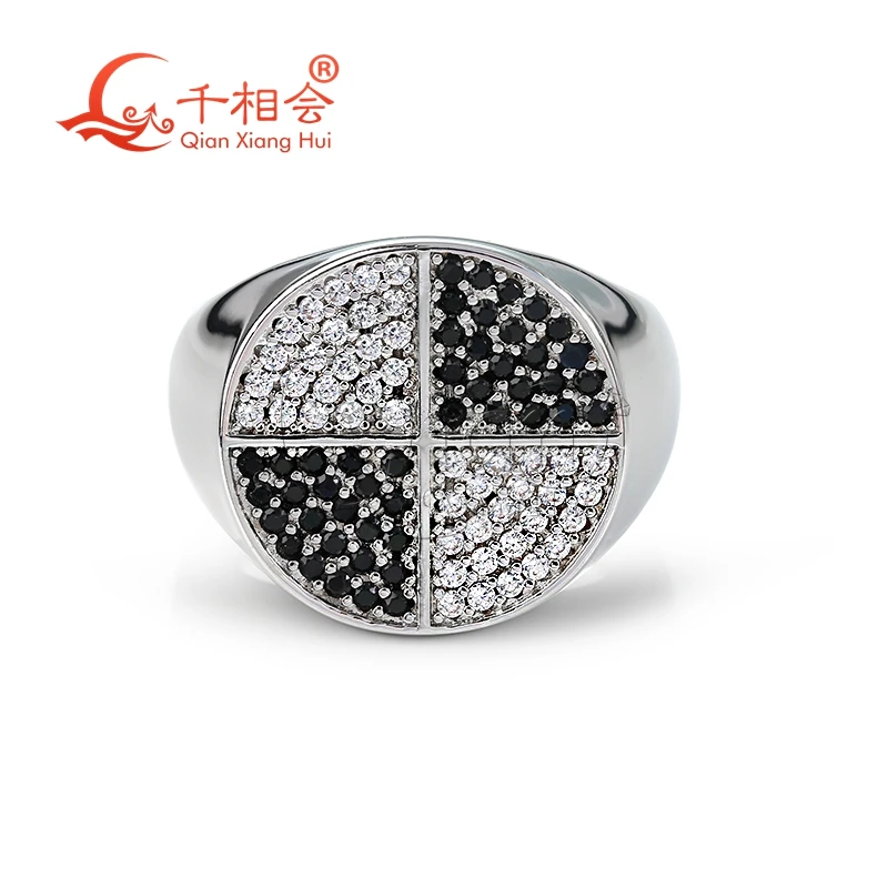17mm round Cross  black and white moissanite ring S925 Silver hip hop women Men's Ring Luxury Style gift wedding dating