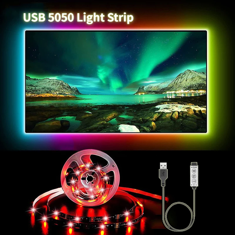 

LED Strip Light USB 5050SMD DC5V TV Backlight Flexible LED Lamp Tape Ribbon RGB 1M 2M 3M 4M 5M Diode Tape Home Decorative Light