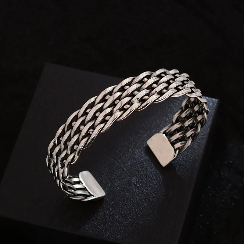 Фото Foxanry Weave Twist геометрический широкий браслет-манжета для женщин пары этнические простые модные индивидуальные винтажные вечерние ювелирные изделия подарки №4