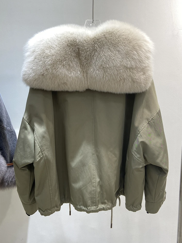 Women Winter Thick Real Fox Fur Collar Coat Full Real Rex Rabbit Fur Lining Removable Parka Jacket Oversize Winter Parka Jacket