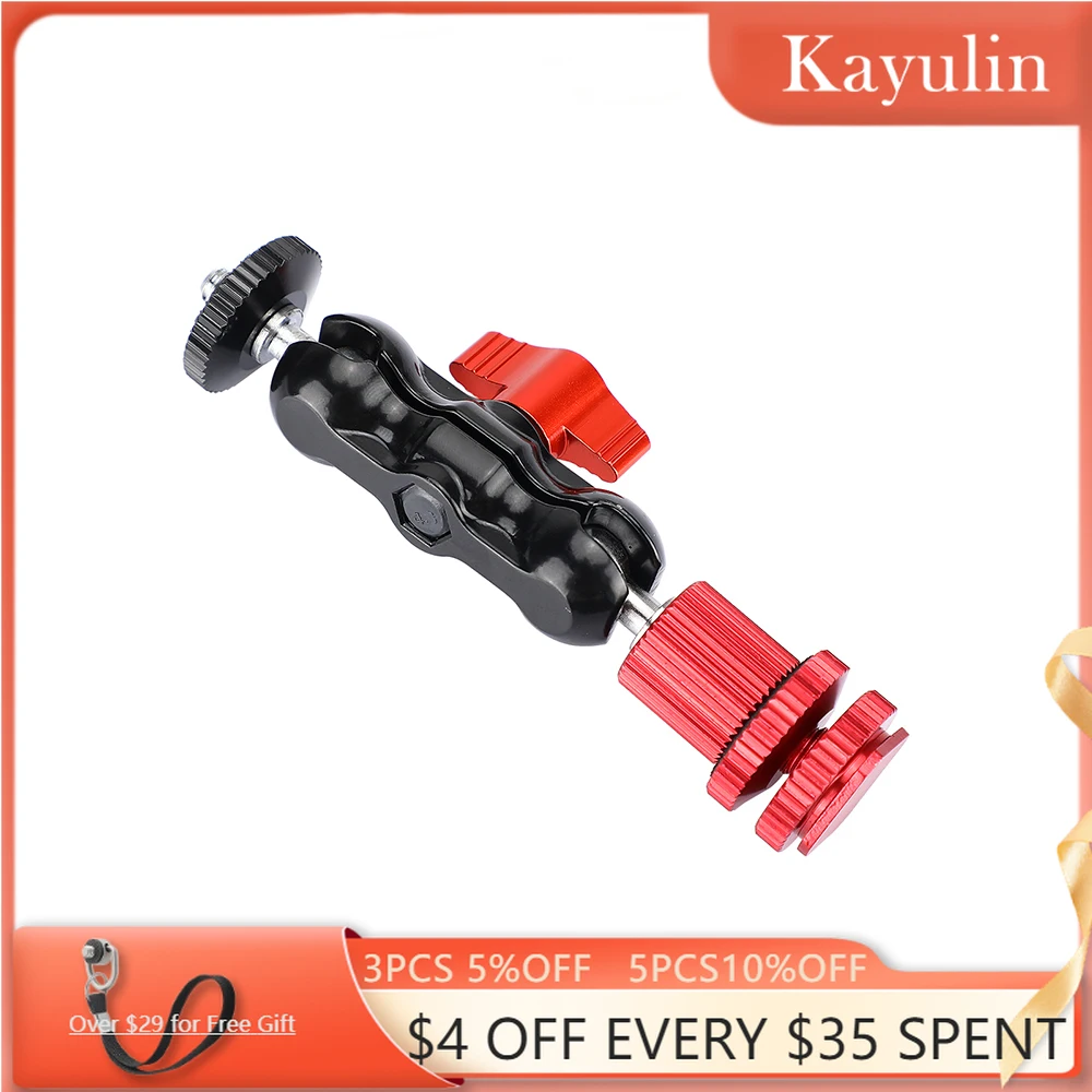

Kayulin 360°Swivel Ball Head Holder With 1/4"-20 Screw Mount + Camera Hot Shoe Mount (Red) For DSLR Camera Monitor