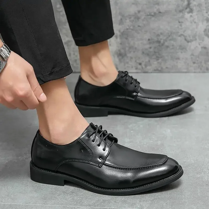 

Свадебные туфли для жениха британская Мужская обувь увеличивающая рост стелька мужские черные деловые повседневные кожаные туфли для мужчин