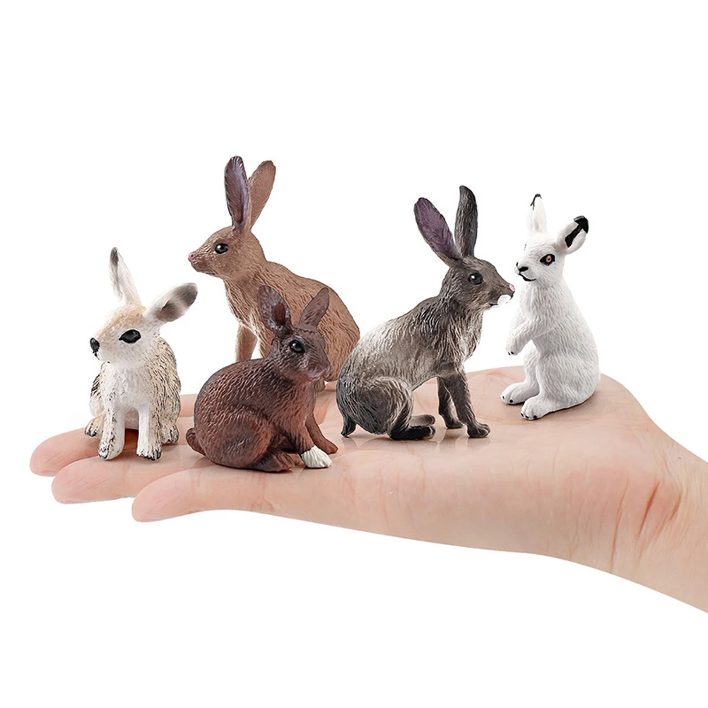 

5PCS Cute Simulation Animal Bunny Sculpture Ornaments Garden Lawn Figurines Crafts Farm Rabbit Model Toys Gift for Kids