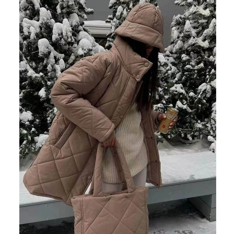 Autumn Winter Parkas Coat Women Solid Loose Cardigan Single Breasted Large Coat Women Long Sleeve Zipped Stand Collar Parkas
