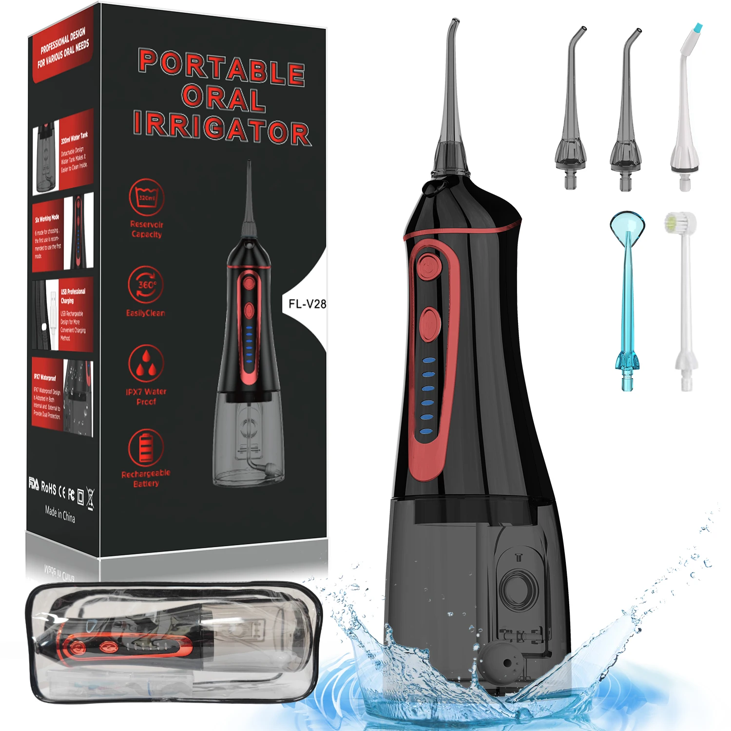 

5 Nozzles Water Dental Floss Device with Travel Bag Professional Oral Irrigator Deep Cleaning 320ml Water Tank Jet Tooth Cleaner
