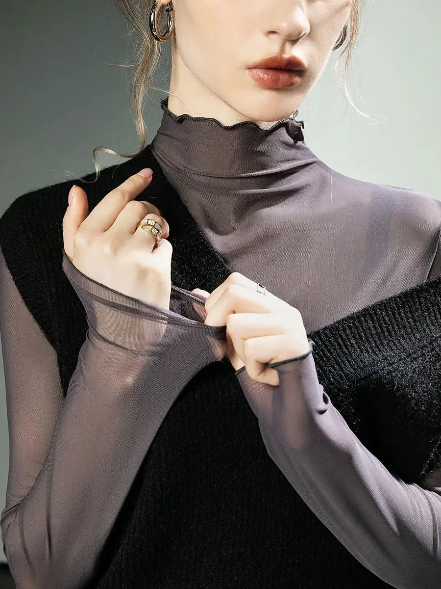 Футболка женская прозрачная сетчатая Элегантная Модная Базовая рубашка с