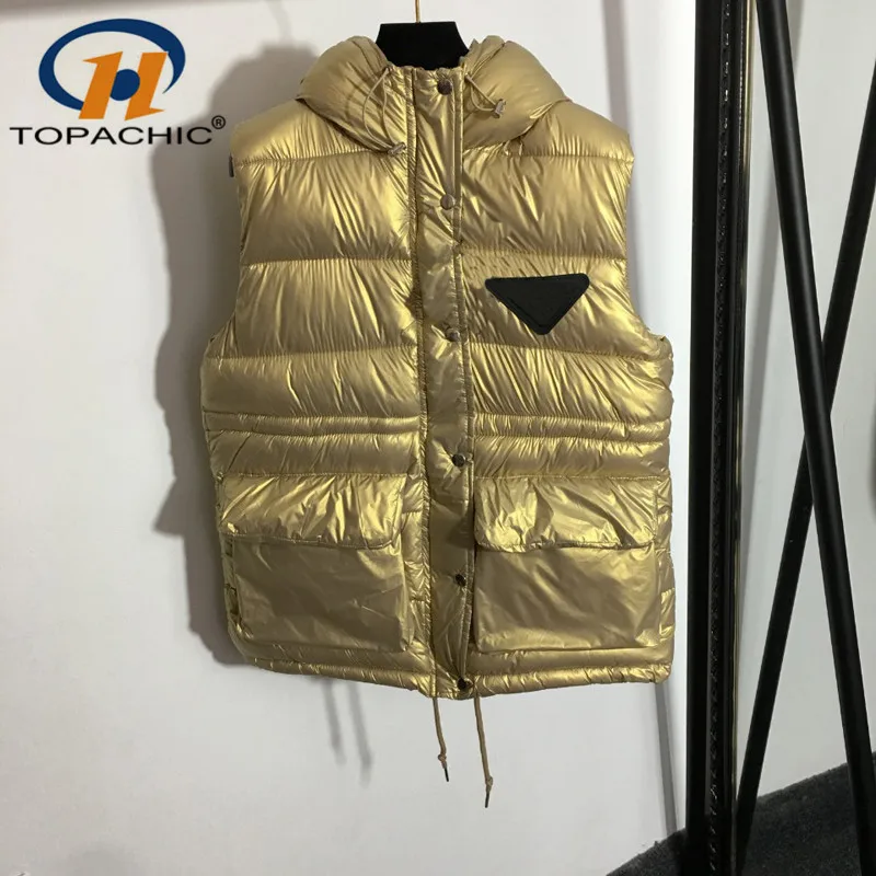 

8.9 High Quality Triangle Drawstring Collect Waist Hooded Parkas Down Vest Coat Women