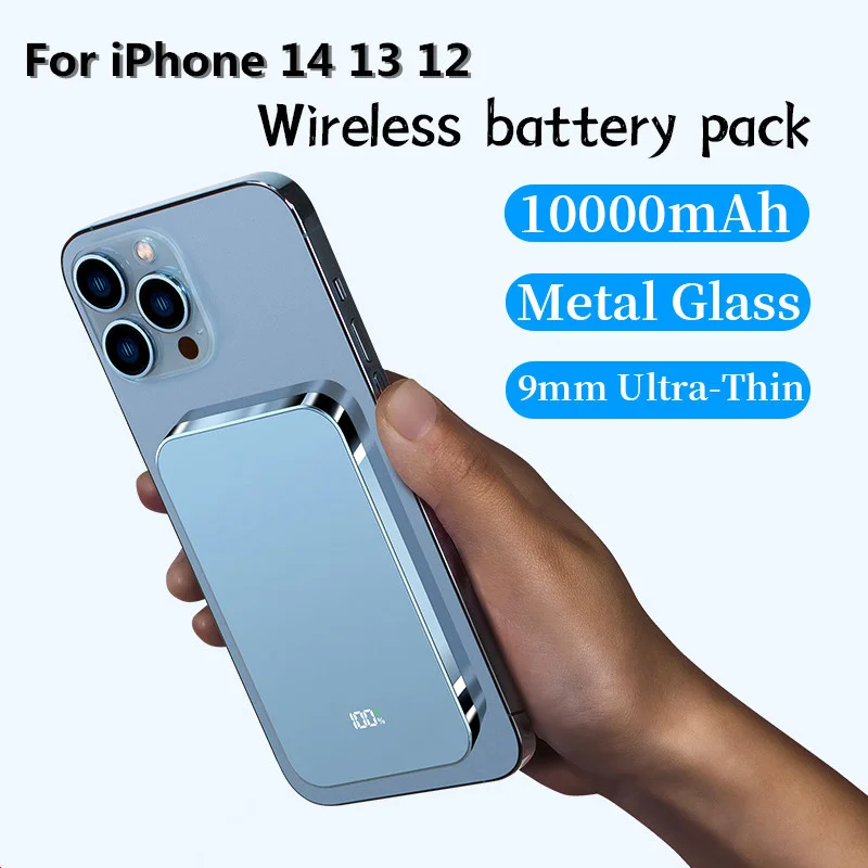 

10000mAh Magnetic Wireless Power Bank Metal Frame Glass Back PD 20W Qi 15W For iPhone12 13 Portable External Battery Powerbank