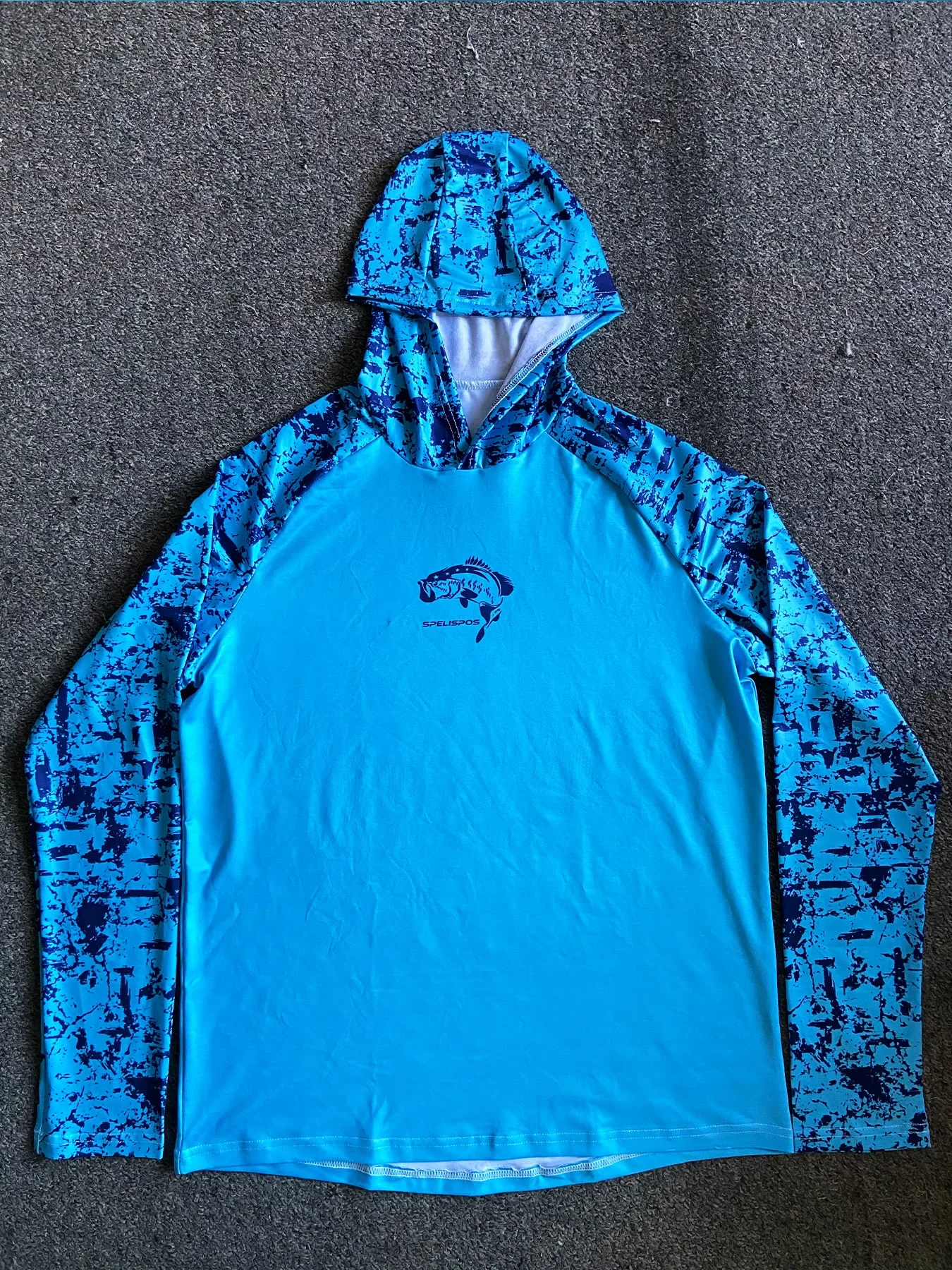 Топы с капюшоном для серфинга и верховой езды Синяя рубашка рыбалки UPF 50+ Футболка