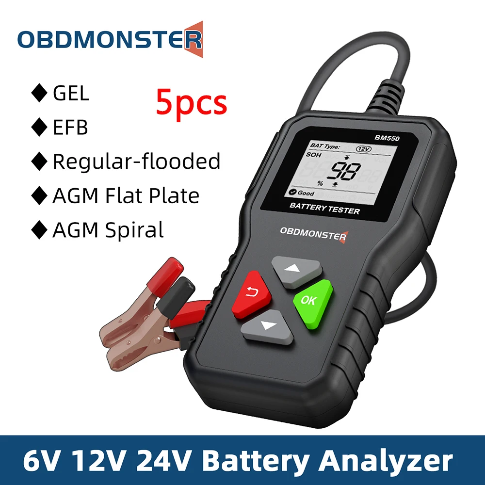 

Тестер автомобильных аккумуляторов, 6 в, 12 В, 24 В, 100-2000 CCA, 2 Ач-Ач, 5 шт.