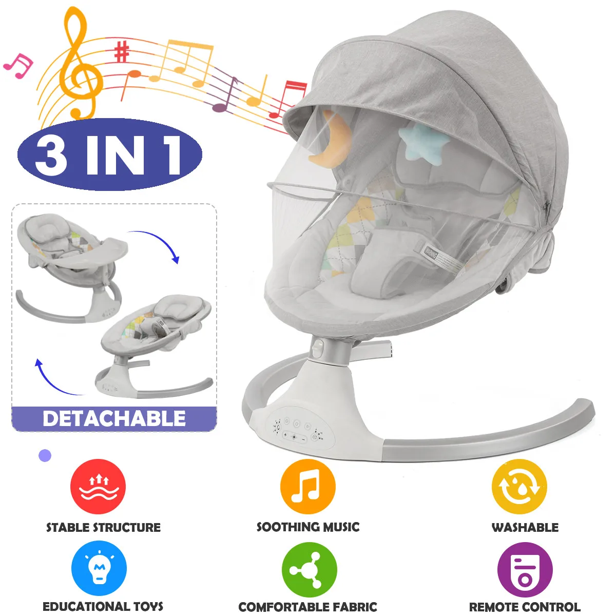 

Bioby Baby Swing Baby Bed Lounger Bouncer Jumper for bluetooth Music Five Gear Swing Cradle Crib Remote Control Baby Set