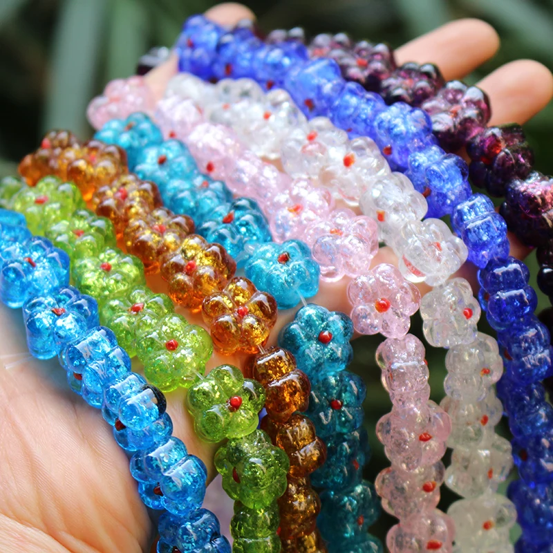 

10Pcs 19mm Lovely Flower Shape Lampwork Glass Beads With Shinning Pieces Multi-color for Earring Bracelet Necklace jewelry &DIY