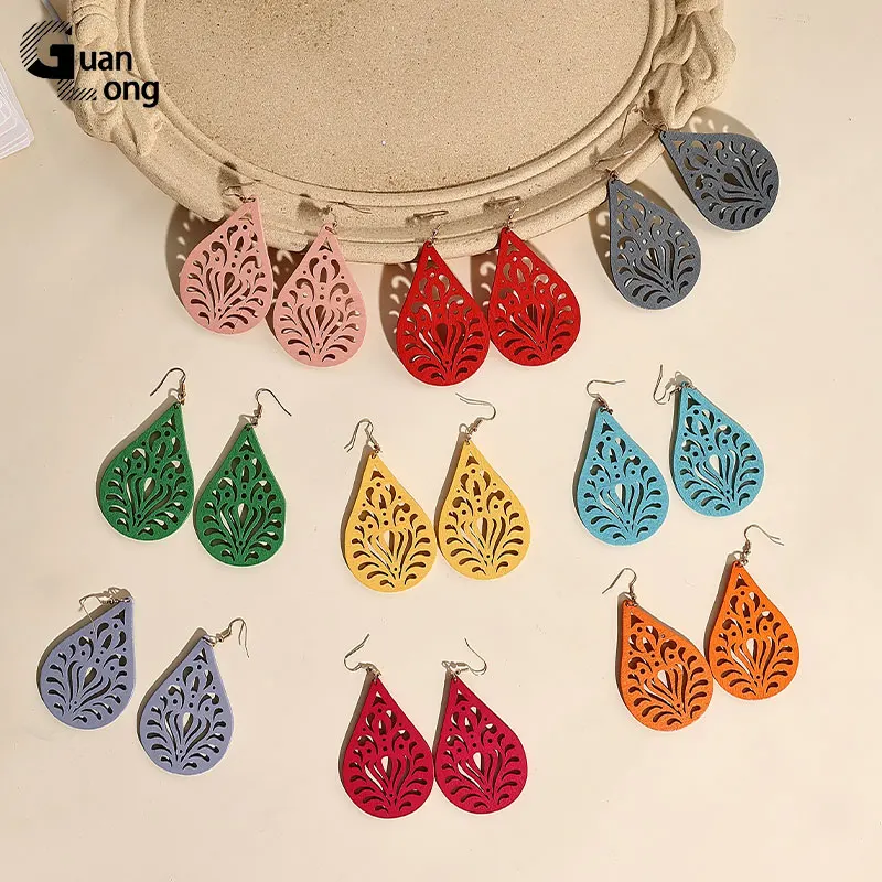 GuanLong 9 пар набор винтажных подвесок из искусственной древесины Висячие серьги