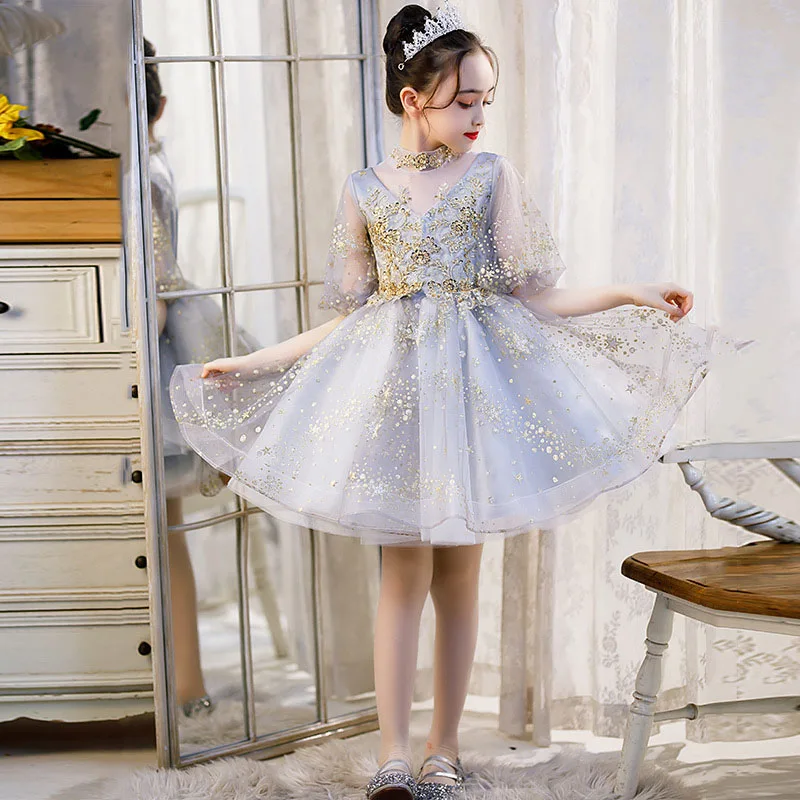 Children Dress Princess dress beautiful luxurious dance dress girl presenter piano dress little girl walk show dress spring