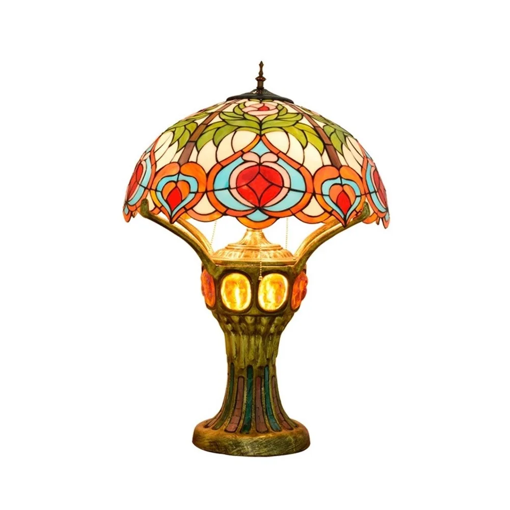 

Tiffany Peach Glass Table Lamp Large Living Room, Bedroom Bar, Front Lobby Retro Classic Villa Decorative Desk Lamp