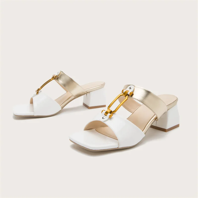 

Women's shoes High heel slippers women's 2022 new all-match square head white thick heel sandals and slippers heels shoes