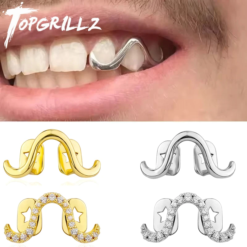 Фото TOPGRILLZ романтические золотые, серебряные цветные глянцевые волнистые зубы Grillz хип-хоп изогнутые цирконовые зубные шапочки для женщин и мужчин, ювелирные изделия для пар, подарок №1
