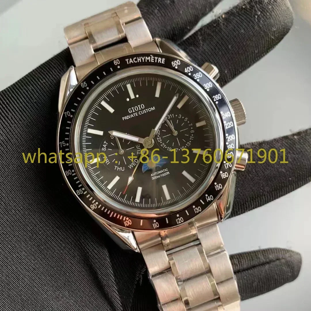 Роскошные новые мужские автоматические механические часы с фазой Луны синие