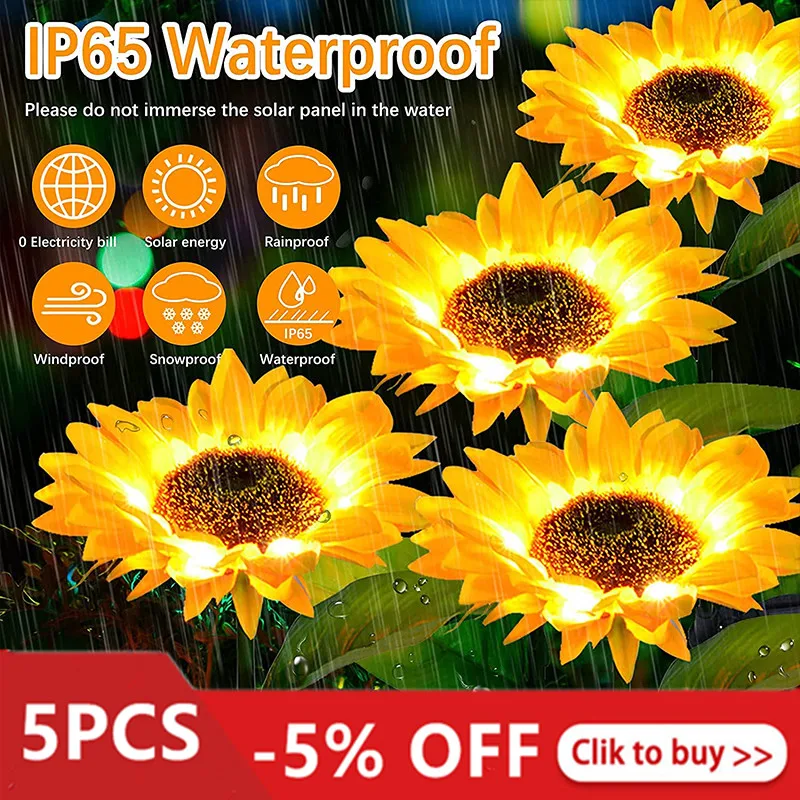 Солнечный Подсолнух водонепроницаемый садовый светсветильник льник IP65 s цветы